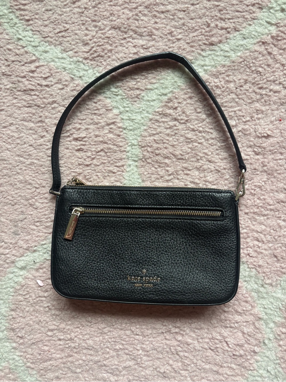 kate spade Black Pebbled Leather Mini Shoulder Bag with Gold Hardware